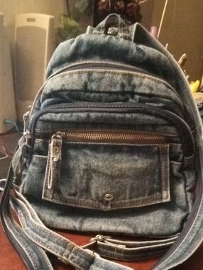 Denim Casual Crossbody Backpack - Blue